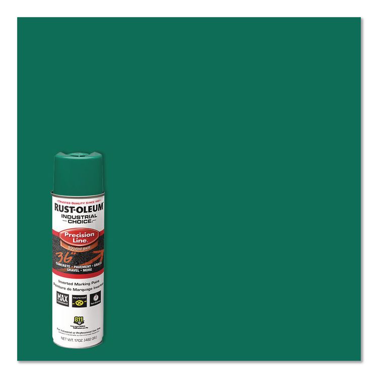 Industrial Choice M1600 System Solvent-Based Precision Line Marking Paint, Flat Green, 17 oz Aerosol Can, 12/Carton
