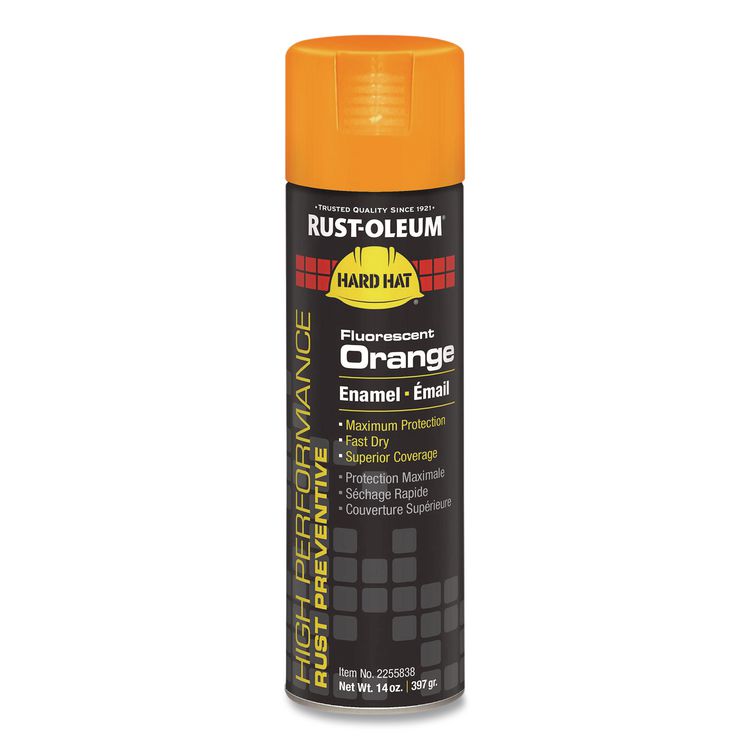 Hard Hat High Performance V2100 System Rust Preventive Enamel Spray Paint, Gloss Fluorescent Orange, 15 oz Aerosol Can, 6/CT
