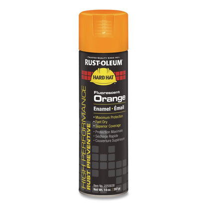 Hard Hat High Performance V2100 System Rust Preventive Enamel Spray Paint, Gloss Fluorescent Orange, 15 oz Aerosol Can, 6/CT