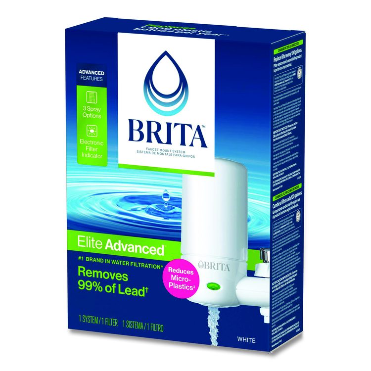 Water Faucet Mount Filtration System with 1 Elite Advanced Replacement Filter, White