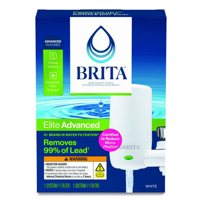 Water Faucet Mount Filtration System with 1 Elite Advanced Replacement Filter, White, 4/Carton