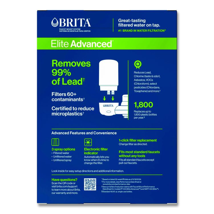 Water Faucet Mount Filtration System with 1 Elite Advanced Replacement Filter, White, 4/Carton