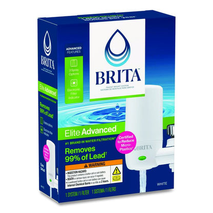 Water Faucet Mount Filtration System with 1 Elite Advanced Replacement Filter, White, 4/Carton