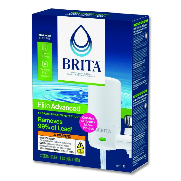 Water Faucet Mount Filtration System with 1 Elite Advanced Replacement Filter, White, 4/Carton