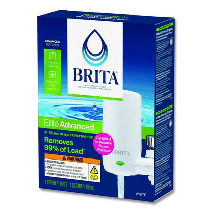 Water Faucet Mount Filtration System with 1 Elite Advanced Replacement Filter, White, 4/Carton