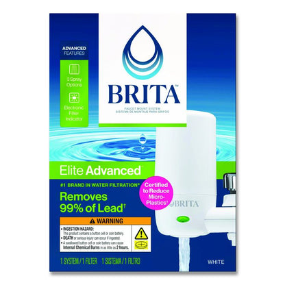 Water Faucet Mount Filtration System with 1 Elite Advanced Replacement Filter, White, 4/Carton