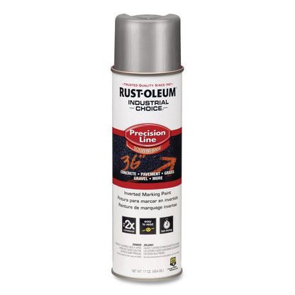Industrial Choice M1600 System Solvent-Based Precision Line Marking Paint, Flat Silver, 17 oz Aerosol Can, 12/Carton