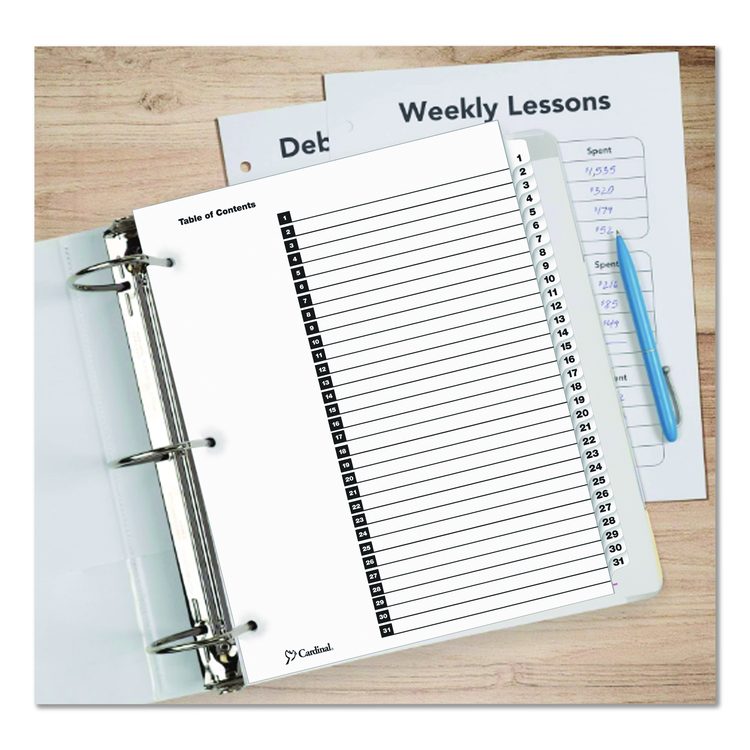 OneStep Printable Table of Contents and Dividers, 31-Tab, 1 to 31, 11 x 8.5, White, White Tabs, 1 Set