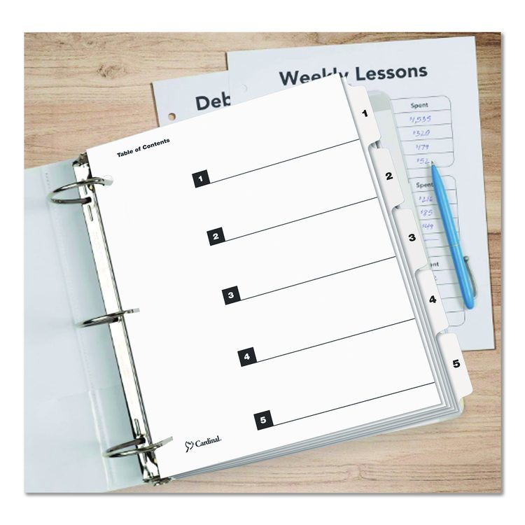 OneStep Printable Table of Contents and Dividers, 5-Tab, 1 to 5, 11 x 8.5, White, White Tabs, 1 Set