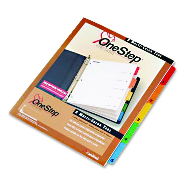 OneStep Printable Table of Contents and Dividers, 5-Tab, 1 to 5, 11 x 8.5, White, Assorted Tabs, 1 Set