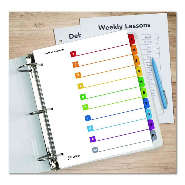 OneStep Printable Table of Contents and Dividers, 10-Tab, 1 to 10, 11 x 8.5, White, Assorted Tabs, 1 Set
