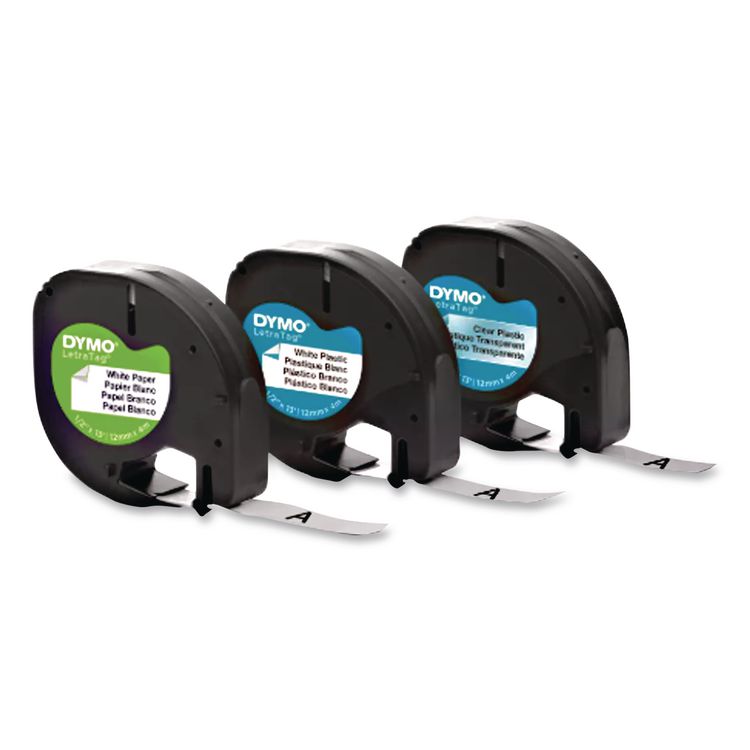 LetraTag Paper/Plastic Label Tape Value Pack, 0.5" x 13 ft, Assorted, 3/Pack