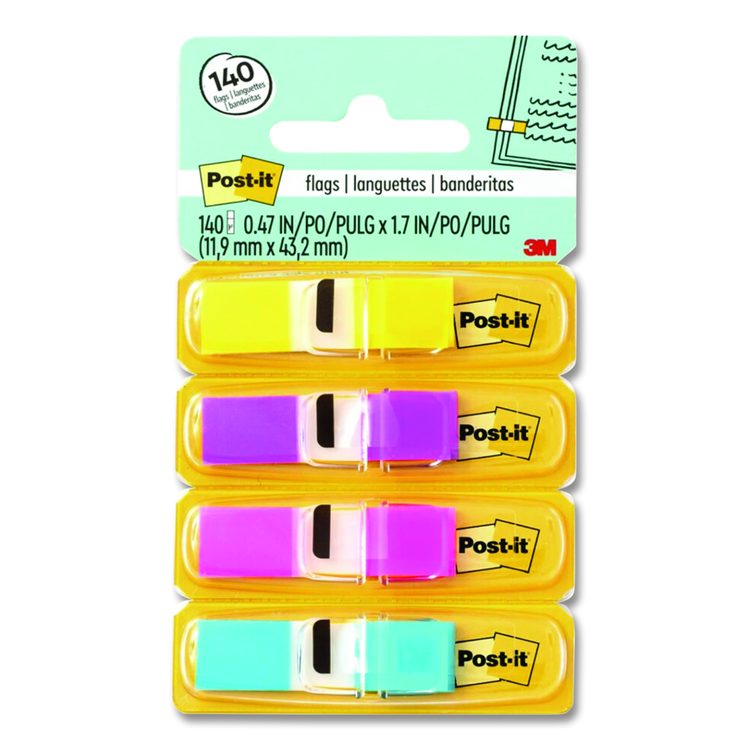 Small Page Flags in Dispensers, 0.5 x 1.75, Four Colors, 35/Color, 4 Dispensers/Pack