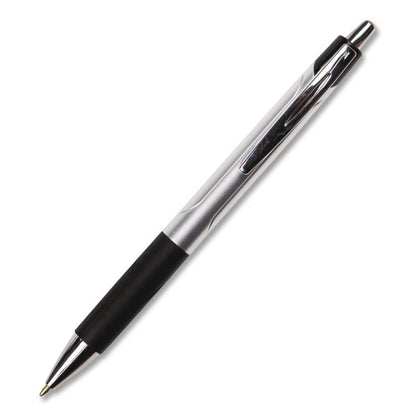Comfort Grip Ballpoint Pen, Retractable, Medium 1 mm, Black Ink, Silver/Black Barrel, Dozen