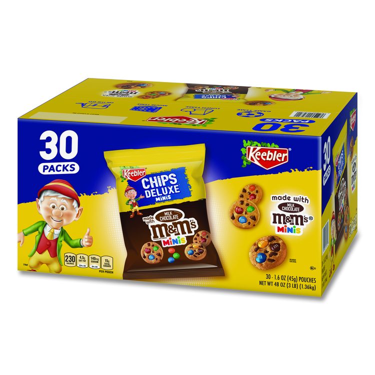 Mini Cookie Snack Packs, Chocolate Chip/M and Ms, 1.6 oz. Pouch, 30 Pouches/Carton