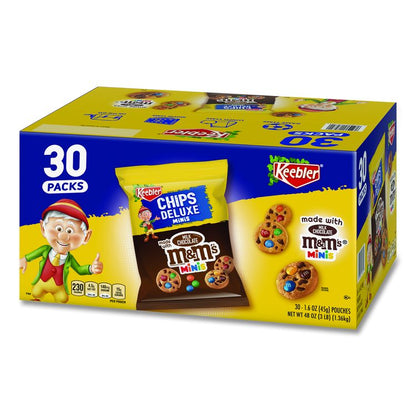 Mini Cookie Snack Packs, Chocolate Chip/M and Ms, 1.6 oz. Pouch, 30 Pouches/Carton