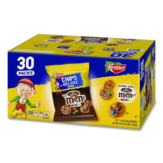 Mini Cookie Snack Packs, Chocolate Chip/M and Ms, 1.6 oz. Pouch, 30 Pouches/Carton