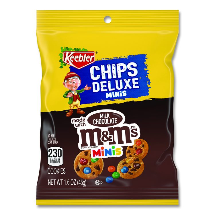 Mini Cookie Snack Packs, Chocolate Chip/M and Ms, 1.6 oz. Pouch, 30 Pouches/Carton
