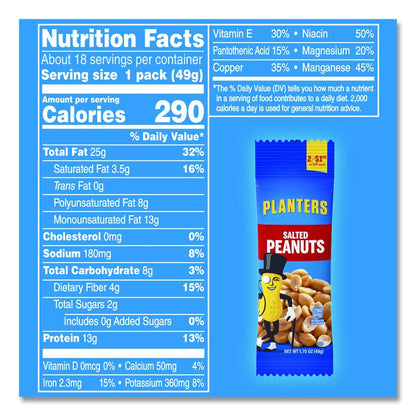 Salted Peanuts, 1.75 oz Pack, 18 Packs/Box