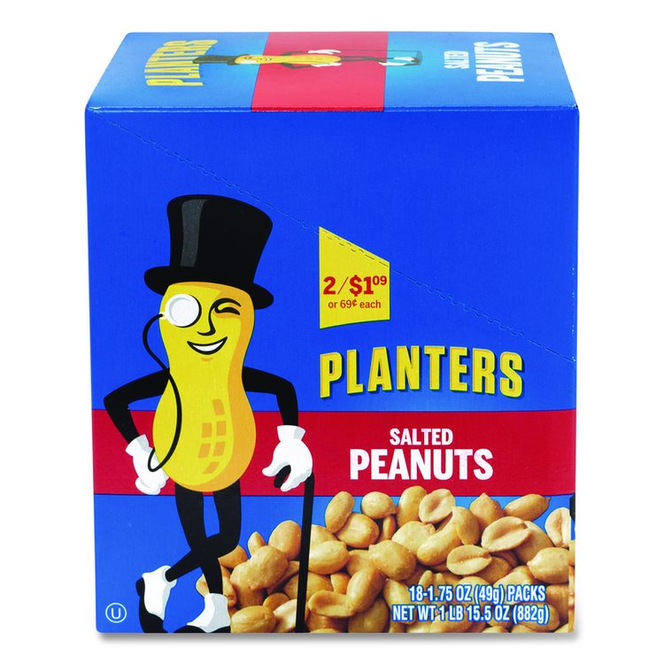 Salted Peanuts, 1.75 oz Pack, 18 Packs/Box
