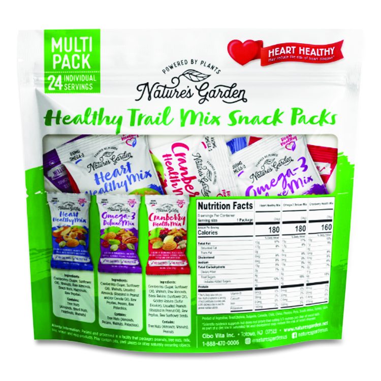 Healthy Trail Mix Snack Packs, 1.2 oz Pouch, 24 Pouches/Carton