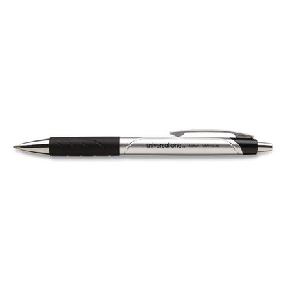 Comfort Grip Ballpoint Pen, Retractable, Medium 1 mm, Black Ink, Silver/Black Barrel, Dozen