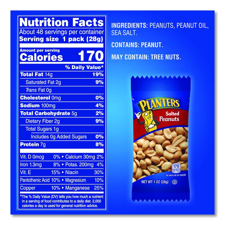 Salted Peanuts, 1 oz Pack, 48/Box