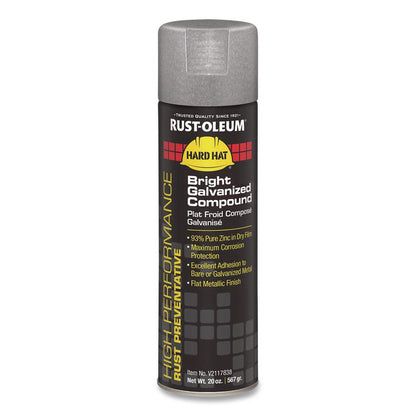 Hard Hat High Performance V2100 System Rust Preventive Bright Galvanizing Compound, Gloss Gray, 20 oz Aerosol Can, 6/CT