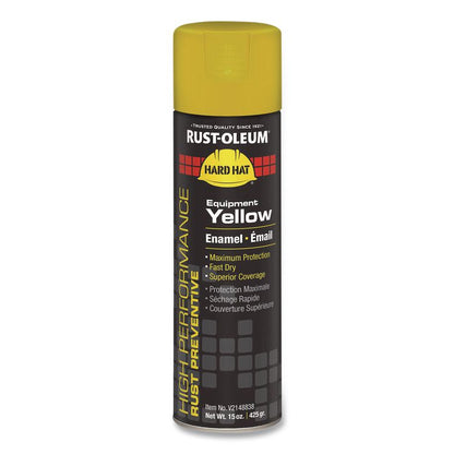 Hard Hat High Performance V2100 System Rust Preventive Enamel Spray Paint, Gloss Equipment Yellow,15 oz Aerosol Can, 6/Carton
