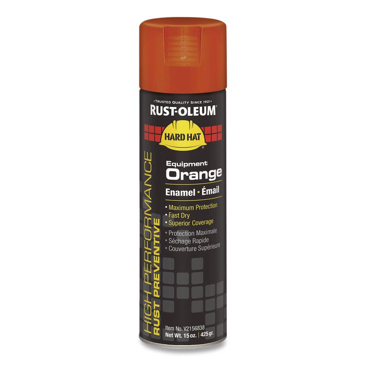 Hard Hat High Performance V2100 System Rust Preventive Enamel Spray Paint, Gloss Equipment Orange,15 oz Aerosol Can, 6/Carton