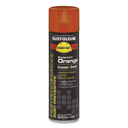 Hard Hat High Performance V2100 System Rust Preventive Enamel Spray Paint, Gloss Equipment Orange,15 oz Aerosol Can, 6/Carton