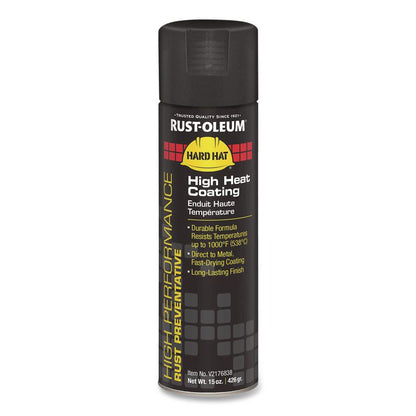 Hard Hat High Performance V2100 System Rust Preventive Enamel Spray Paint, Flat High Heat Black, 15 oz Aerosol Can, 6/Carton
