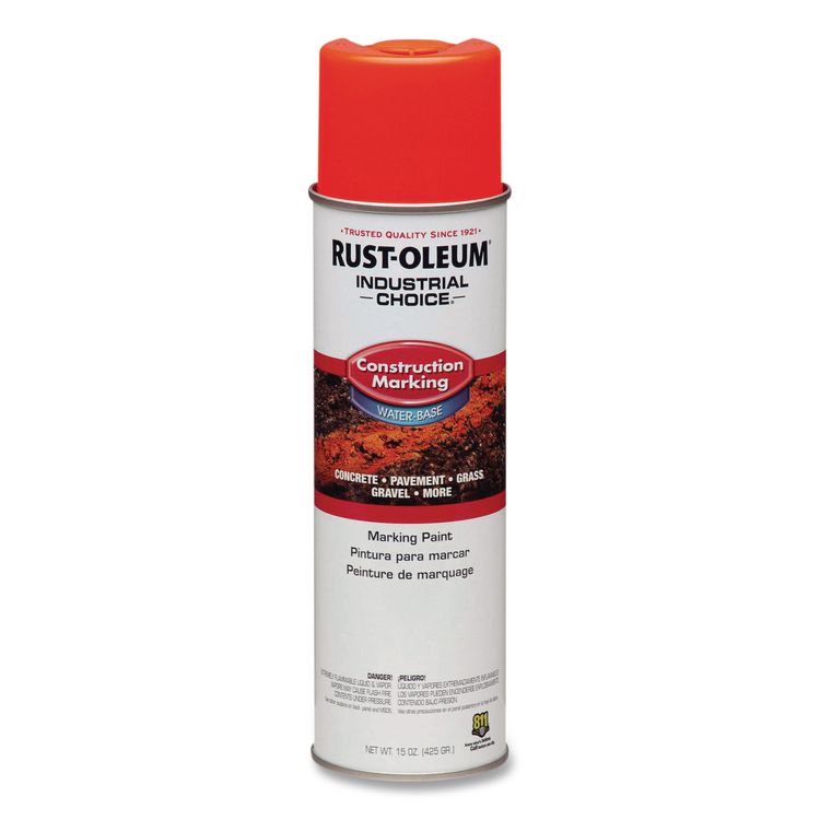 Industrial Choice M1400 System Water-Based Construction Marking Paint, Gloss Fluorescent Red-Orange, 17 oz Aerosol Can, 12/CT