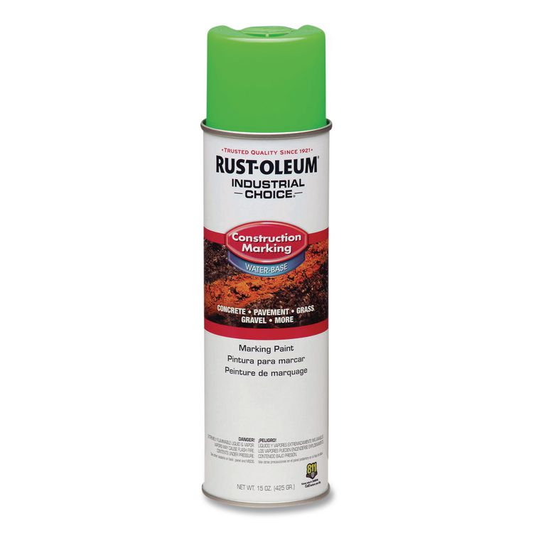 Industrial Choice M1400 System Water-Based Construction Marking Paint, Gloss Fluorescent Green, 17 oz Aerosol Can, 12/Carton