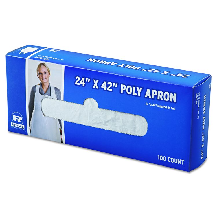 Poly Apron, 24 x 42, One Size Fits Most, White, 100/Pack, 10 Packs/Carton