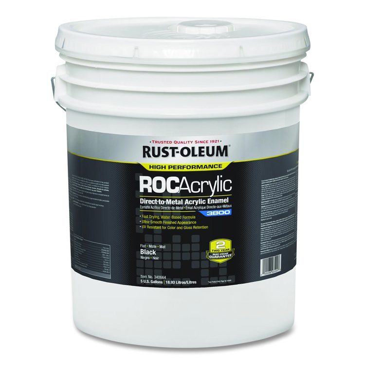 High Performance ROC Acrylic Direct to Metal Paint, Flat Black, 5 gal Bucket/Pail
