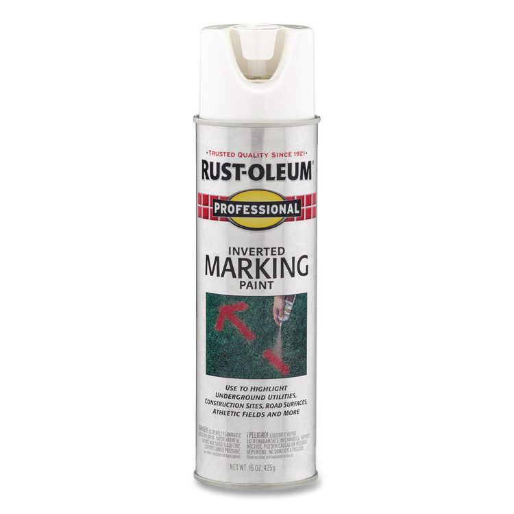 Inverted Marking Spray Paint, Flat White, 15 oz Aerosol Can, 6/Carton