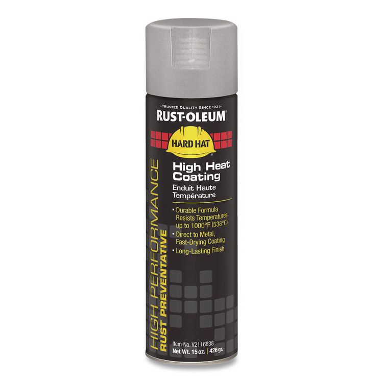 Hard Hat High Performance V2100 System Rust Preventive Enamel Spray Paint, Gloss High Heat Aluminum, 15 oz Aerosol Can, 6/CT