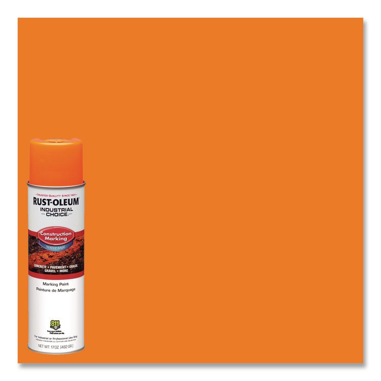 Industrial Choice M1400 System Water-Based Construction Marking Paint, Gloss Fluorescent Orange, 17 oz Aerosol Can, 12/Carton