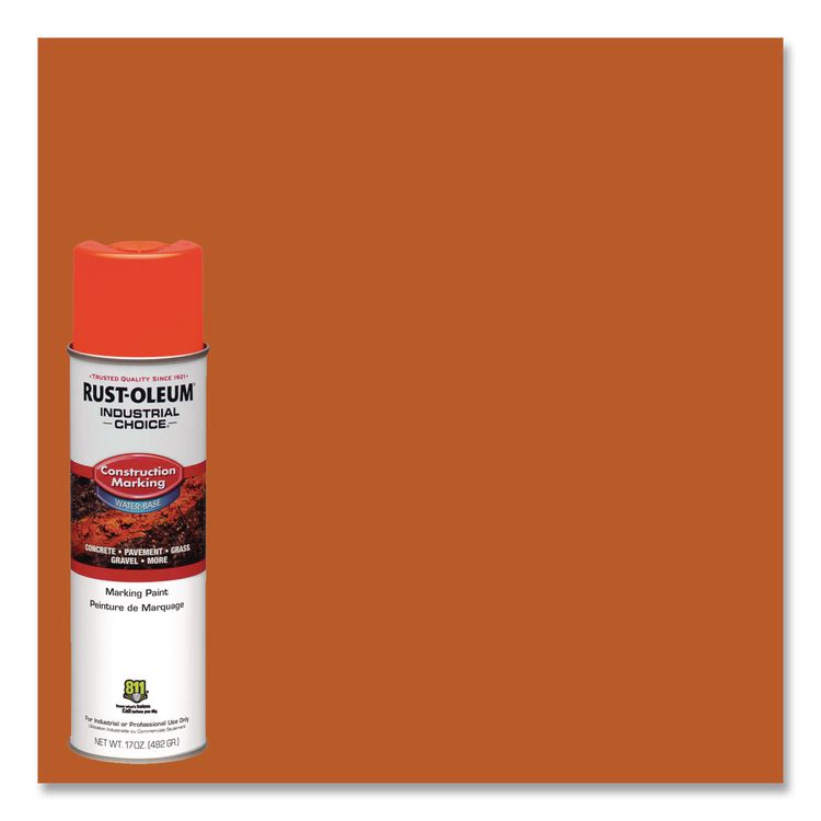 Industrial Choice M1400 System Water-Based Construction Marking Paint, Gloss Fluorescent Red-Orange, 17 oz Aerosol Can, 12/CT