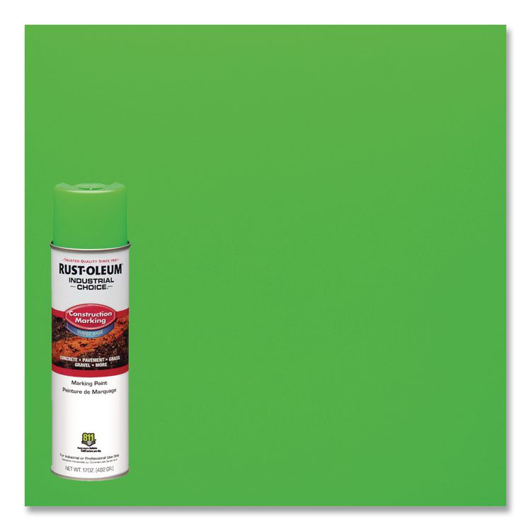 Industrial Choice M1400 System Water-Based Construction Marking Paint, Gloss Fluorescent Green, 17 oz Aerosol Can, 12/Carton