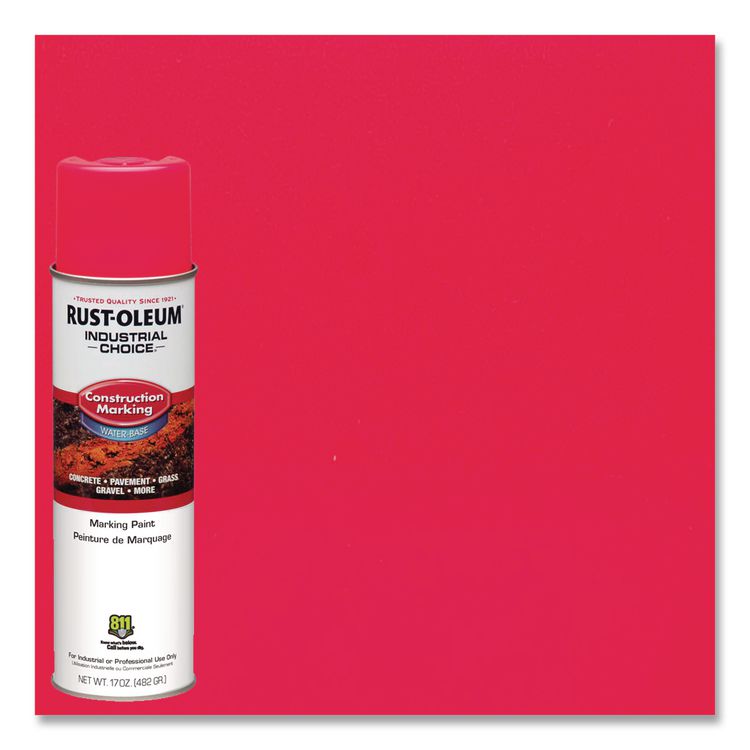 Industrial Choice M1400 System Water-Based Construction Marking Paint, Gloss Fluorescent Pink, 17 oz Aerosol Can, 12/Carton