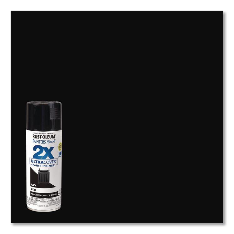Painter's Touch 2X Ultra Cover Spray Paint, Gloss Black, 12 oz Aerosol Can, 6/Carton