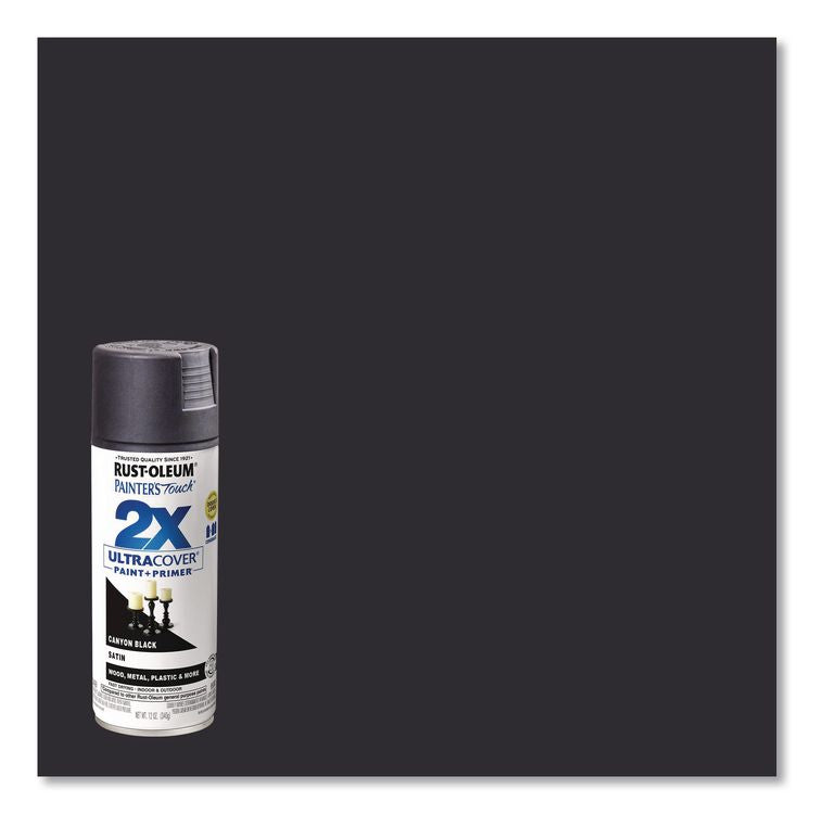 Painter's Touch 2X Ultra Cover Spray Paint, Satin Canyon Black, 12 oz Aerosol Can, 6/Carton