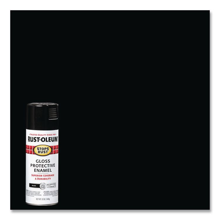 Stops Rust Spray Paint, Gloss Black, 12 oz Aerosol Can, 6/Carton