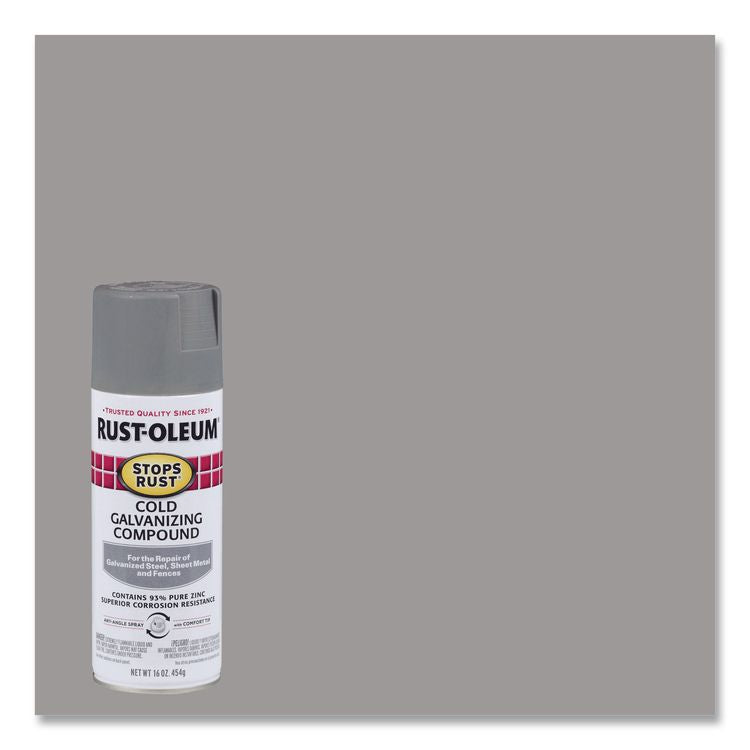 Stops Rust Cold Galvanizing Spray, Flat Gray, 16 oz Aerosol Can, 6/Carton