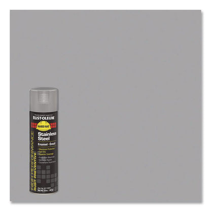 Hard Hat High Performance V2100 System Rust Preventive Enamel Spray Paint, Flat Stainless Steel, 15 oz Aerosol Can, 6/Carton