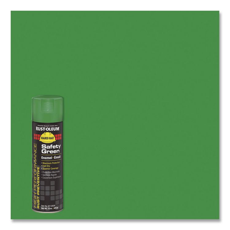 Hard Hat High Performance V2100 System Rust Preventive Enamel Spray Paint, Gloss Safety Green, 15 oz Aerosol Can, 6/Carton