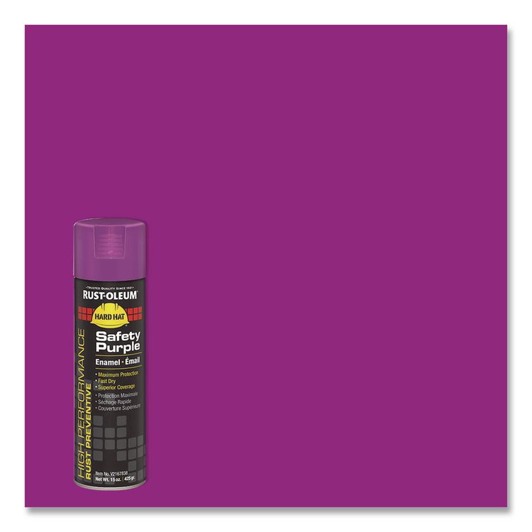Hard Hat High Performance V2100 System Rust Preventive Enamel Spray Paint, Gloss Safety Purple, 15 oz Aerosol Can, 6/Carton