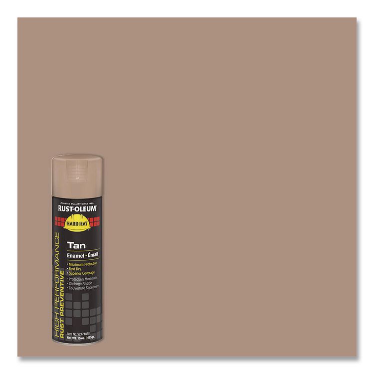 Hard Hat High Performance V2100 System Rust Preventive Enamel Spray Paint, Gloss Tan, 15 oz Aerosol Can, 6/Carton